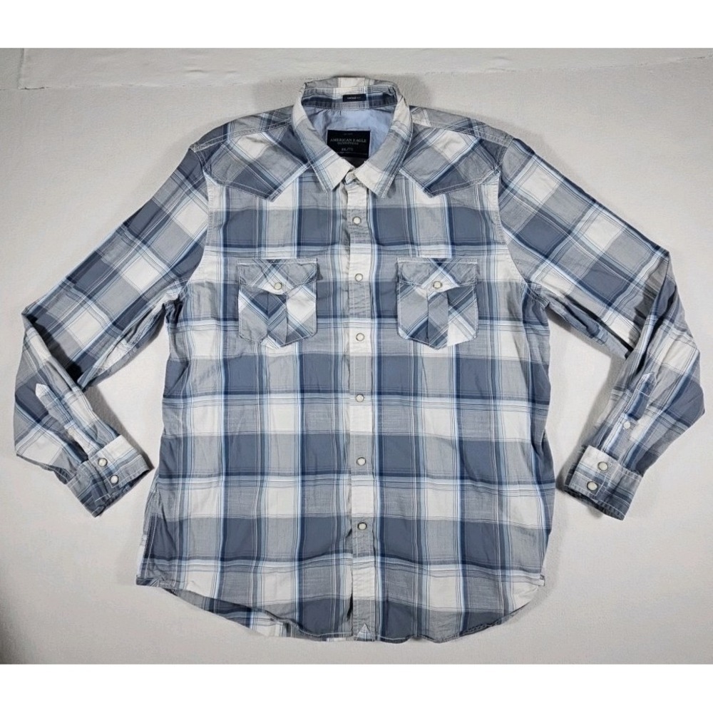 American Eagle Outfitters Mens 2XL Vintage Fit Plaid Western Shirt Pearl Snap